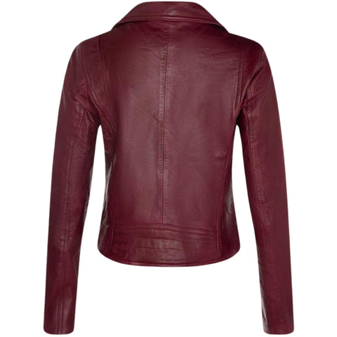 Women's Burgundy Classic Biker Jacket