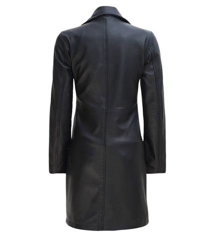 Women's Black Leather Car Coat