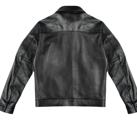 Men's Black Leather Jacket with Shirt Collar