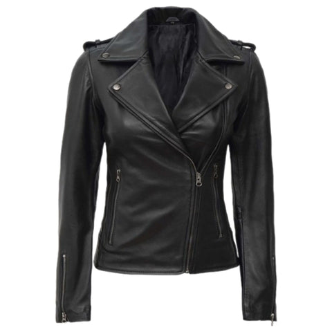 Women's Black Asymmetrical Leather Biker Jacket