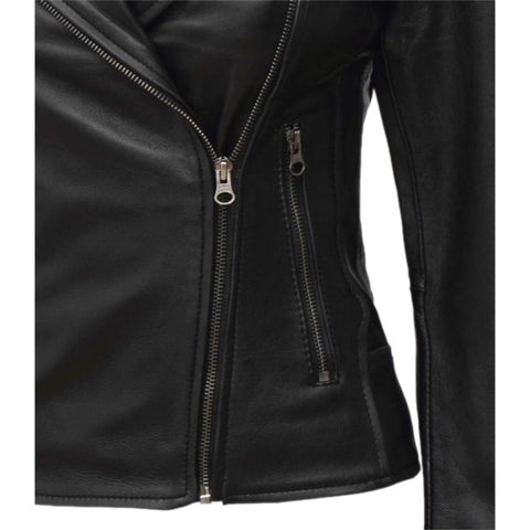 Women's Black Asymmetrical Leather Biker Jacket