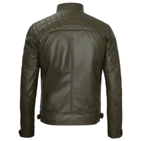 Men's Dark Green Leather Racer Jacket