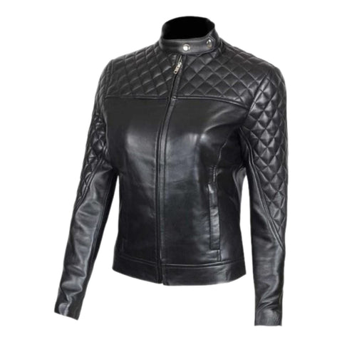 Women's Quilted Black Leather Jacket