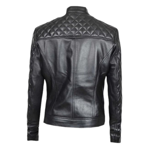 Women's Quilted Black Leather Jacket