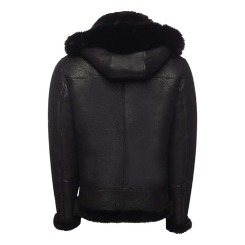 Men's Hooded Shearling Aviator Bomber Jacket