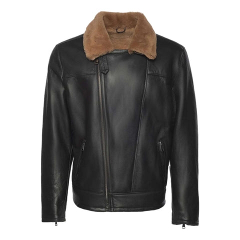 Men's Ginger Brown Shearling Biker Jacket