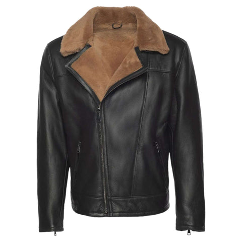 Men's Ginger Brown Shearling Biker Jacket