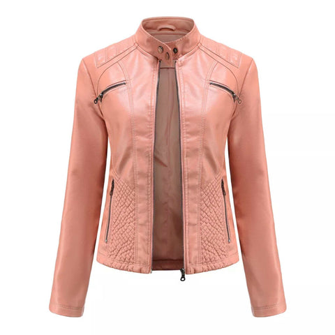 Women's Zip Up Leather Moto Jacket