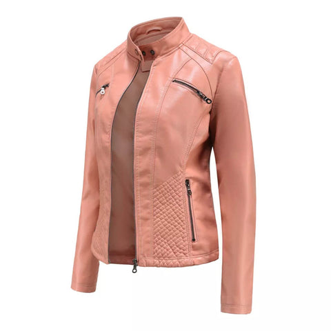 Women's Zip Up Leather Moto Jacket