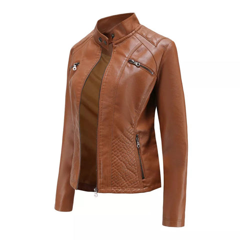 Women's Zip Up Leather Moto Jacket