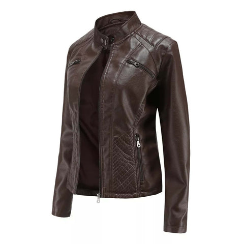 Women's Zip Up Leather Moto Jacket